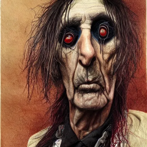 Prompt: a hyperrealistic painting of Alice Cooper by Santiago Caruso