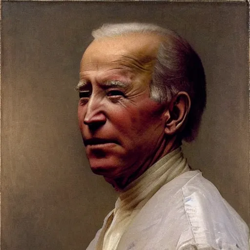 Image similar to “painting or joe Biden. Very old. Sad, wrinkly, very bony. Art by William Adolphe bouguereau. Award winning”