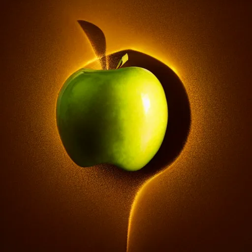 Prompt: explosion of an apple. ultra high definition professional studio quality photograph, dramatic lighting, ray tracing, refraction, shallow d. o. f, colour corrected, golden ratio, three point light. volumetric shadows. light rays.