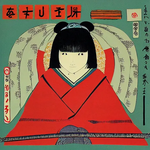 Image similar to an album cover for a female japanese folk artist, 1 9 7 6