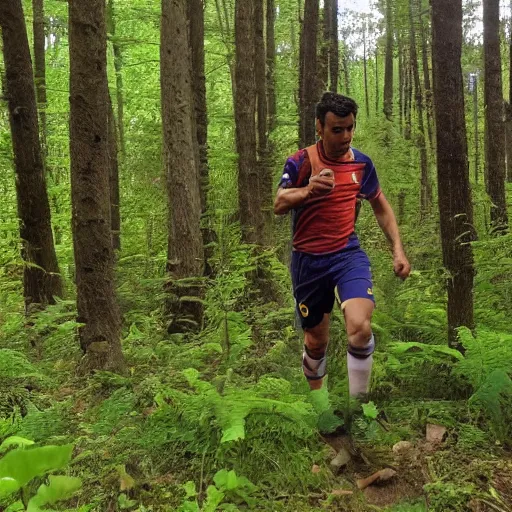 Prompt: night trail cam footage in a forest of xavi hernandez