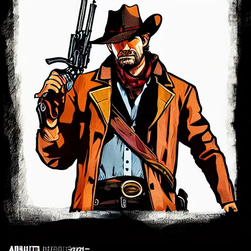 Image similar to Arthur Morgan from Red Dead Redemption 2 drawn in the style of Borderlands