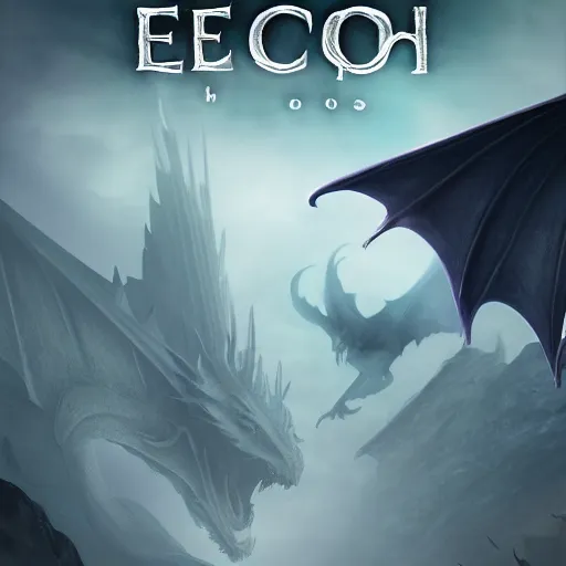 Prompt: fantasy book cover ( echo ) ( dragons ) ( mist ) ( shadows ), out of focus backdrop