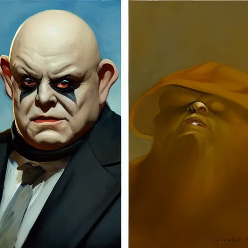 Image similar to greg manchess portrait painting of partially armored uncle fester from addams family as overwatch character, medium shot, asymmetrical, profile picture, organic painting, sunny day, matte painting, bold shapes, hard edges, street art, trending on artstation, by huang guangjian and gil elvgren and brom