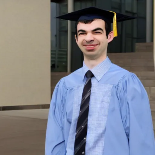 Image similar to nathan fielder graduating from one of canada's top business school with very good grades