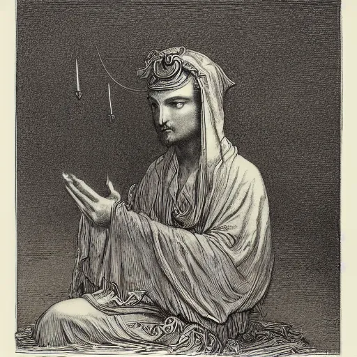 Prompt: Profile picture of a deity-of-language by Gustave Dore