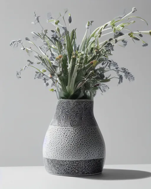 Prompt: A vase designed by Leticia Gillett, product photography, bokeh