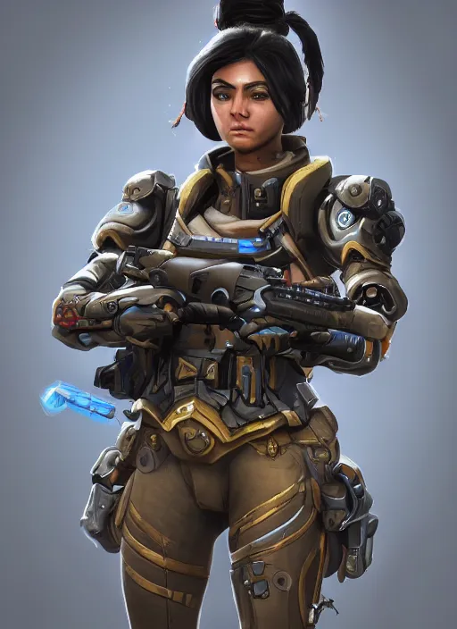 Prompt: a hyper realistic intricate detailed military tech advanced dangerous portrait of a female warrior wearing overwatch armor, concept art, photography, realisitic, 8 k, vray, concept armor, artstation, deviantart