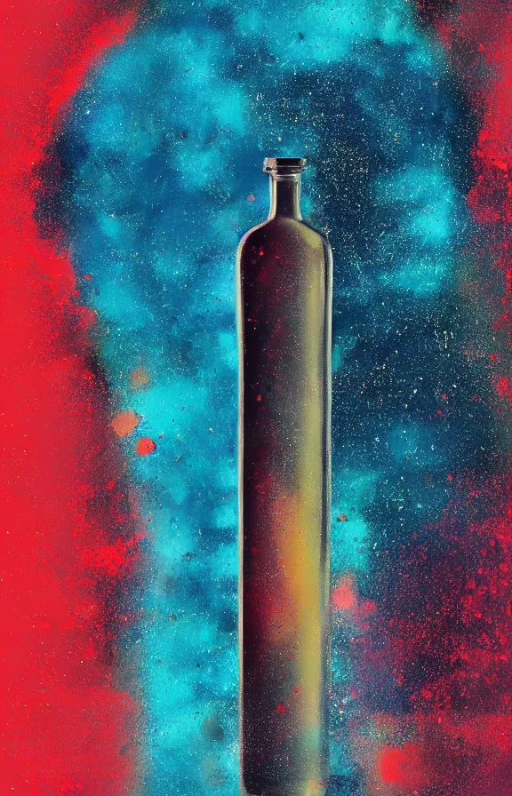 Image similar to liquid universe inside a bottle, minimalist artwork