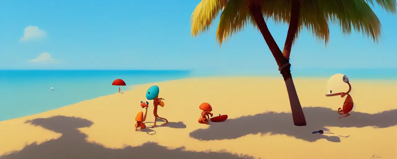 Prompt: goro fujita ilustration of a summer beach with palm tree, painting by goro fujita, sharp focus, highly detailed, artstation