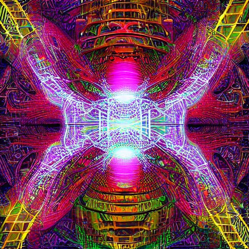 Prompt: the incredible trippy interwoven sorry apophasis matrix universe nature beautiful sunshine beautiful forest of cybernetic networking realistic apophasis nuclear time stoppages reality shift warp by greg rutowski and james gurney artstation