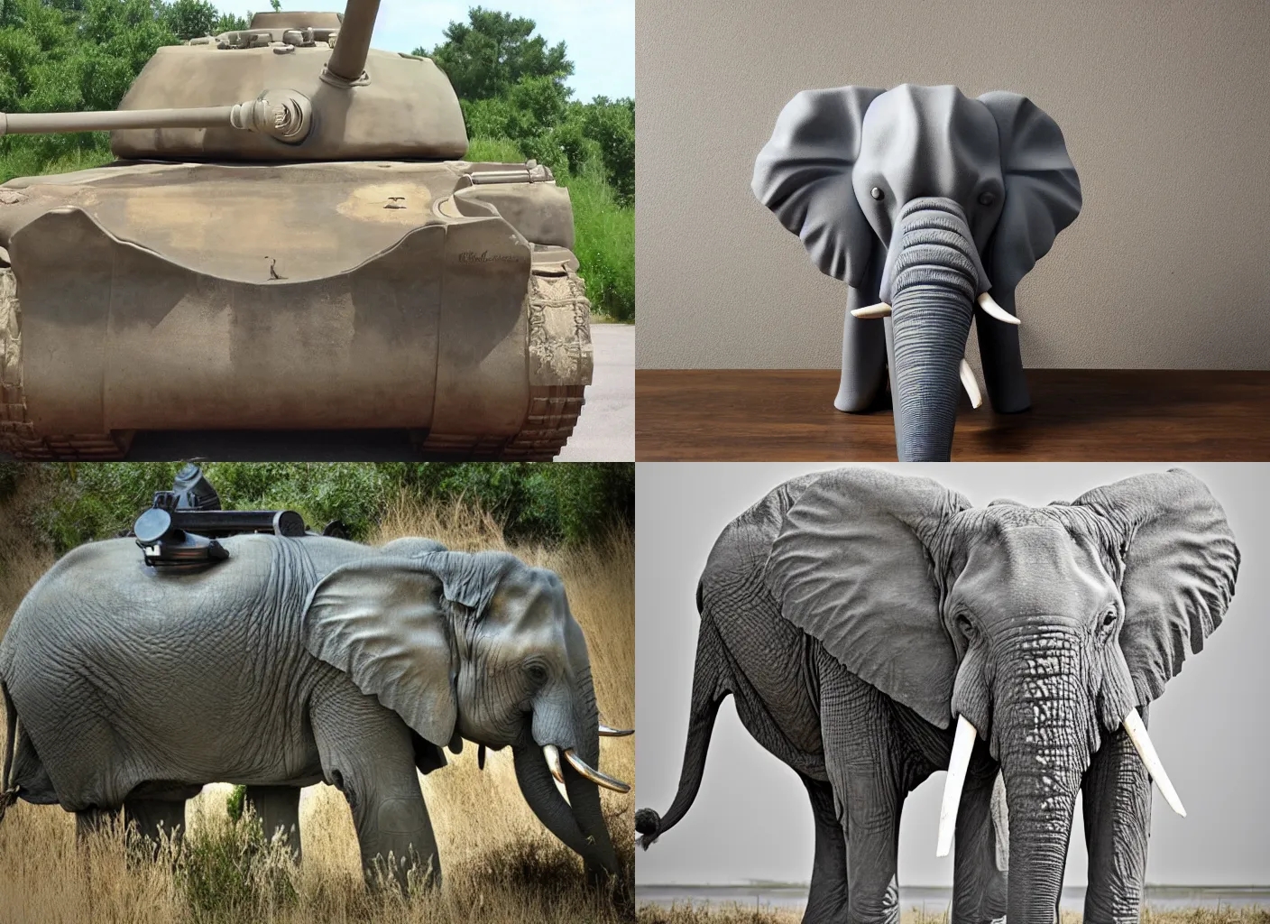 Prompt: tank mixed with elephant head