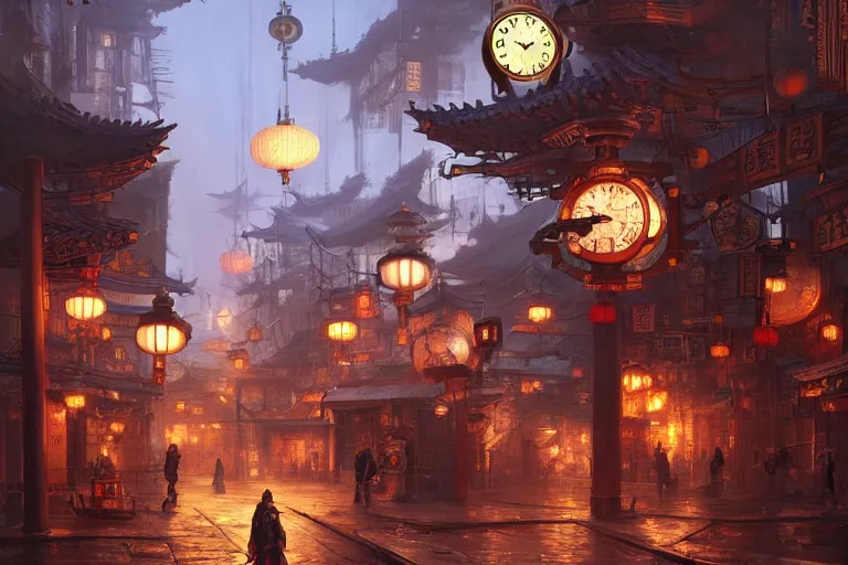 chinese japanese steampunk street at night, japanese | Stable Diffusion