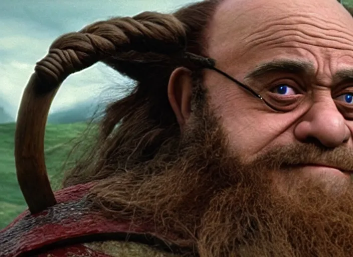 Image similar to film still of danny devito as gimli in lord of the rings movie, 8 k