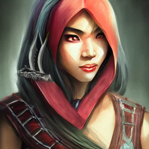 Image similar to portrait of an Asian-looking female rogue, a DND character original concept art, fantasy, digital art,
