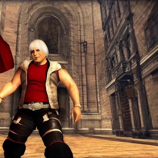 Prompt: danny devito as dante in devil may cry, game screenshot