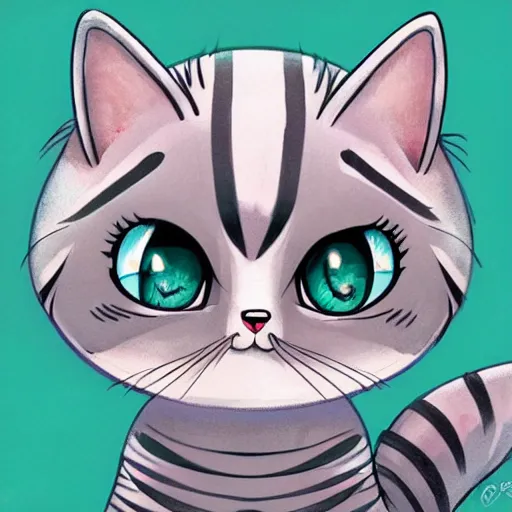 Prompt: kawaii greystriped cat looking cute, disney style, concept art, highly artstation, detailed, cartoon