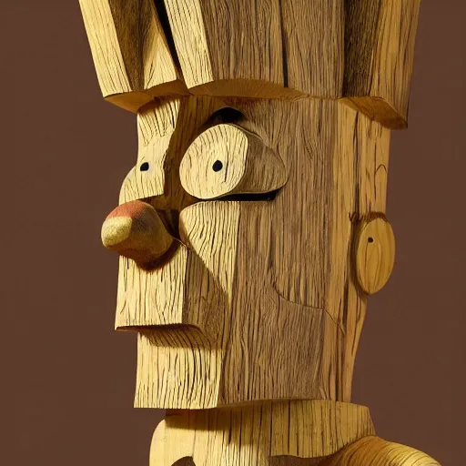 Image similar to wood sculpture of bart simpson, abstract, detailed texture, museum