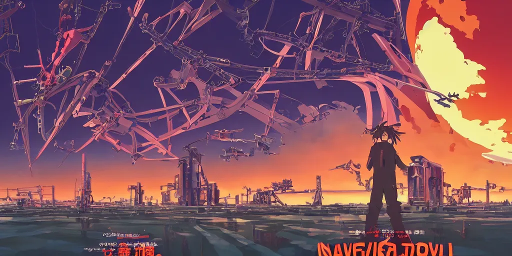 Image similar to Evangelion Movie poster, 3D anime, Arcane Style, Retropunk, Steampunk, high resolution, clock tower inside iron and machines, side scrolling, Rule of Thirds, 4K, Retrofuturism, Studio Ghibli, Simon Stålenhag