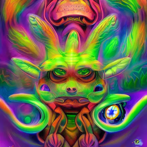 Image similar to An extremely psychedelic portrait of Pokemon, surreal, LSD, face, detailed, intricate, elegant, lithe, highly detailed, digital painting, artstation, concept art, smooth, sharp focus, illustration