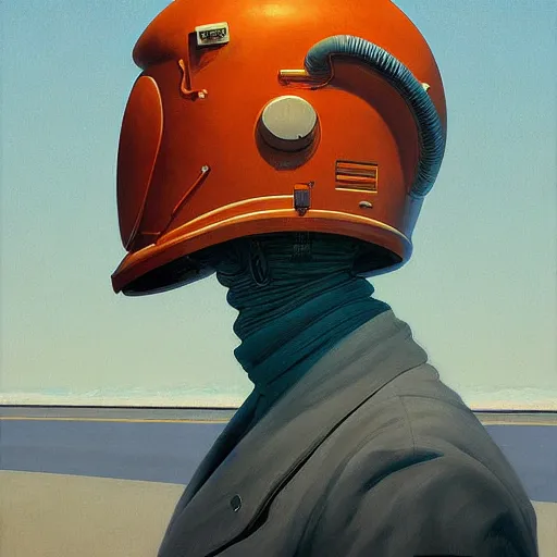 Image similar to Portrait of an engineer with helmet, very coherent, painted by Edward Hopper, Wayne Barlowe, painted by James Gilleard, airbrush, art by JamesJean