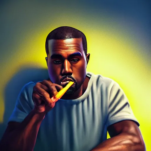 Prompt: photo of 8k ultra realistic Kanye eating crayon, clear sky, full of colour, cinematic lighting, battered, trending on artstation, 4k, hyperrealistic, focused, extreme details,unreal engine 5, cinematic, masterpiece, art by David Hardy