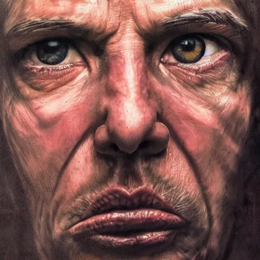 Prompt: high quality high detail portrait by juan francisco casas, hd, intense unsettling look in the eyes, photorealistic lighting