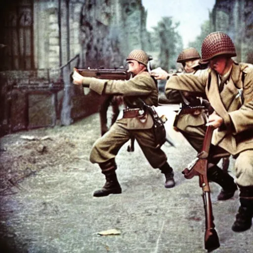 Prompt: colorized wwii photograph of furries fighting to recapture berlin, taken in 1 9 4 5