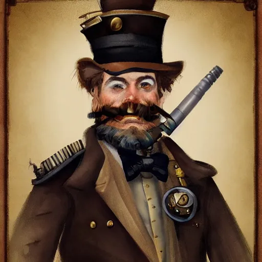 Image similar to A portrait of a grizzled steampunk captain wearing a monocle, by Nornam Rockwell, trending on artstation.