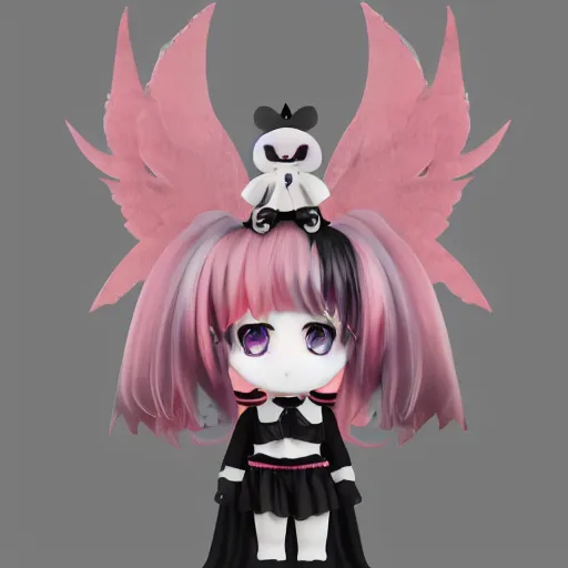 Prompt: cute fumo plush of a magical girl from the depths of hell, crying mascara, gothic maiden of the dark, tattered wings, decay, halloween, cursed, vray