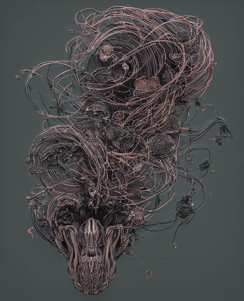 Image similar to fully black background. background hex 000000. goddess princess face close-up portrait ram skull. japanese coloured paper bas relief paper sculpture. jellyfish phoenix head, nautilus, orchid, skull, betta fish, bioluminiscent creatures, intricate artwork by Tooth Wu and wlop and beeple. octane render, trending on artstation, greg rutkowski very coherent symmetrical artwork. cinematic, hyper realism, high detail, octane render, 8k