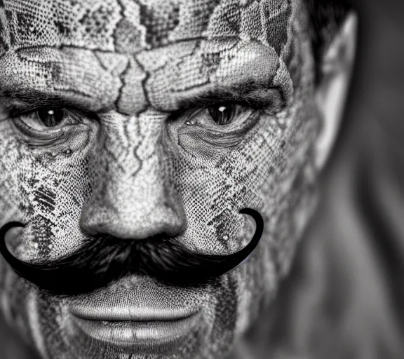 Prompt: a portrait of snake with mustache. intricate. lifelike. soft light. sony a 7 r iv 5 5 mm. cinematic post - processing