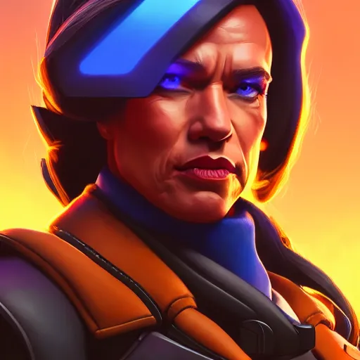 Prompt: a screenshot of arnold schwarzenegger as ana in overwatch, portrait, fantasy, beautiful face, vivid colors, elegant, concept art, sharp focus, digital art, hyper - realistic, 4 k, unreal engine, highly detailed, hd, dramatic lighting by brom, trending on artstation