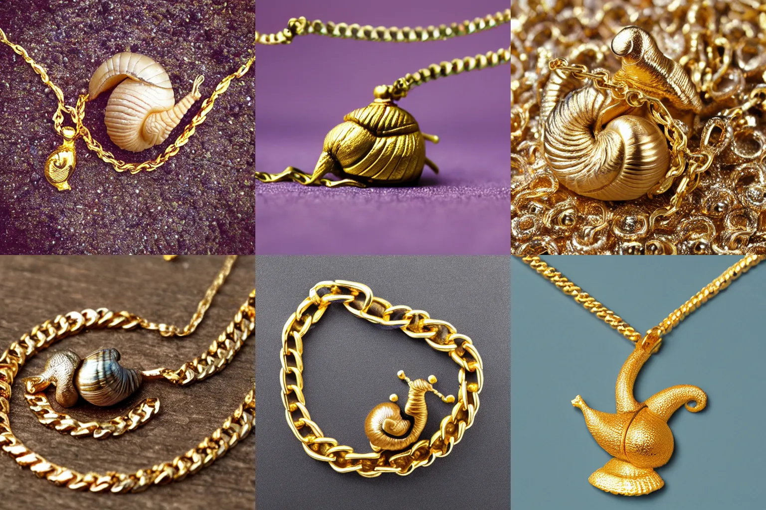 Prompt: Snail wearing Mr. T’s gold chains