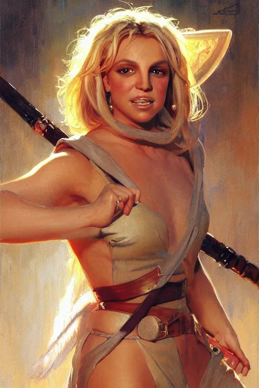 Image similar to detailed portrait of a beautiful britney spears dressed as jedi, painting by gaston bussiere, craig mullins, j. c. leyendecker