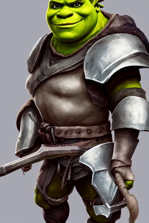 Prompt: A realistic anime portrait of Shrek, warrior, D&D, two handed Axe, full body plated armor, dungeons and dragons, tabletop role playing game, rpg, jrpg, digital painting, by Stanley Artgerm Lau, Frank frazzeta, WLOP and Rossdraws, digtial painting, trending on ArtStation, SFW version