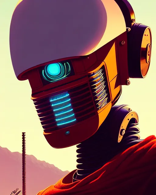 Prompt: portrait of a vintage robot, gta v cover art, celshading, sharp focus, intricate, detailed, rhads, andreas rocha, makoto shinkai, lois van baarle, ilya kuvshinov, greg rutkowski 4 k