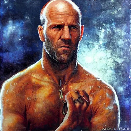 Jason Statham pondering his Orb by Karol Bak | Stable Diffusion | OpenArt