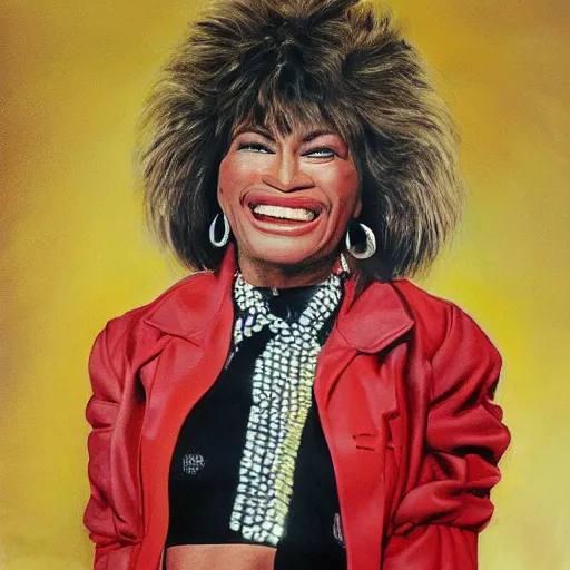 Prompt: a portrait of john wayne and tina turner daughter, she is smiling, highly realistic