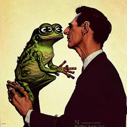 Image similar to doctor and pepe the frog by norman rockwell