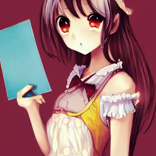 Premium AI Image | A cartoon girl holding a card that says 