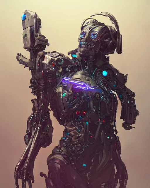 Image similar to benevolent cyborg necromancer, scifi, futuristic, highly detailed, trending on artstation, advanced technology, art by vitaly bulgarov and nivanh chanthara and lance wilkinson