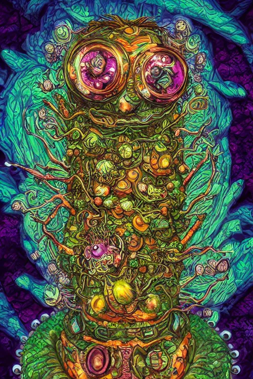 Image similar to creature sushi roots cactus elemental flush of force nature micro world fluo light deepdream a wild amazing steampunk baroque ancient alien creature, intricate detail, colorful digital painting