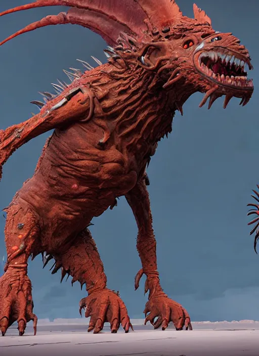 Prompt: epic indigenous monster creature designed by eytan zana and balazs agoston, jad saber, aaron limonick, pablo dominguez and florent lebrun and robby johnson, chaotic toronto downtown, unreal engine 5, denis villeneuve