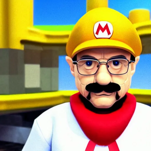 Image similar to walter white dressed up as mario