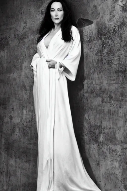 Image similar to Monica Bellucci as a Goddess with a White Robe