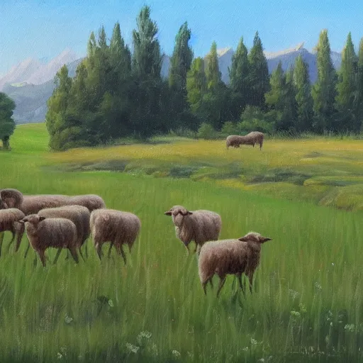 Prompt: Grassy river valley, pastoral scene. Young shepherds, portrait. Oil on canvas, award winning