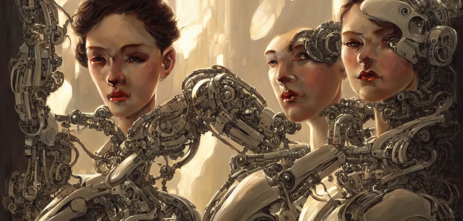 Image similar to beautiful crying! female mechanical android!, half portrait, intricate detailed environment, photorealistic!, intricate, elegant, highly detailed, digital painting, artstation, concept art, smooth, sharp focus, illustration, art by artgerm and greg rutkowski and alphonse mucha