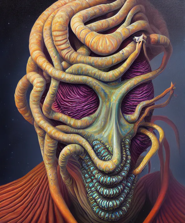 Prompt: an oil on canvas portrait painting, polycount, surrealism, surrealist, lovecraftian, cosmic horror, high detail
