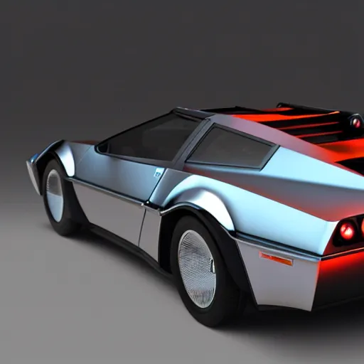 Image similar to a corvette c 8 that looks like a delorean time machine from back to the future, highly detailed, epic lighting, hyper photorealism, 8 k